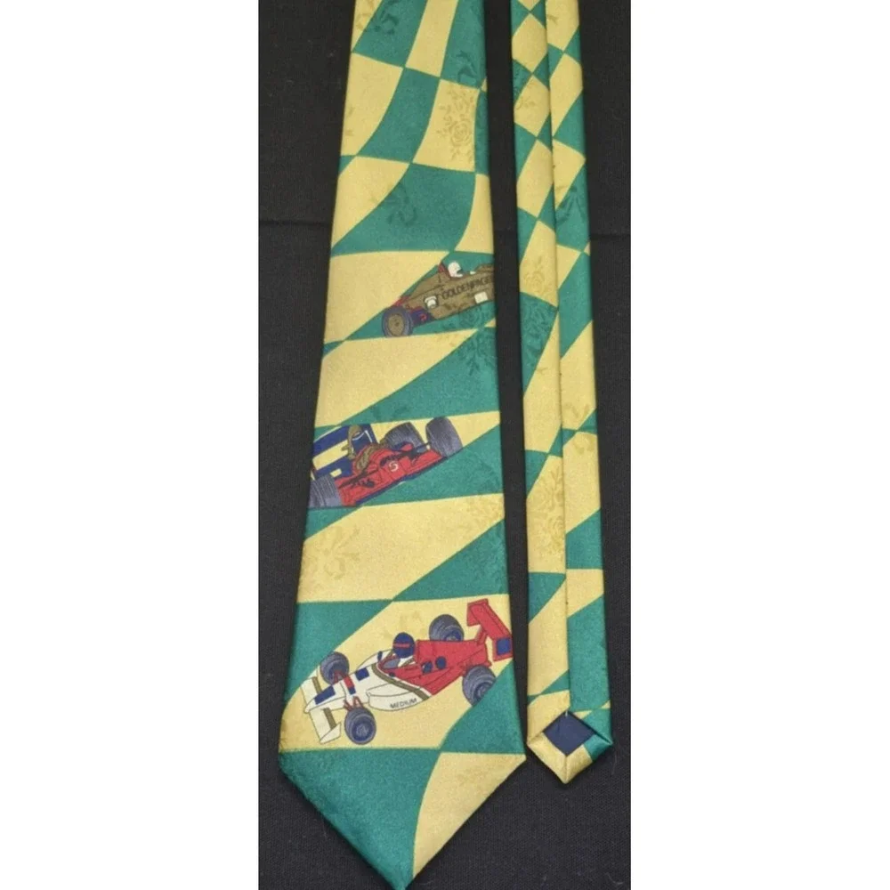 Lugano‎ hand made yellow/ green racecar theme tie